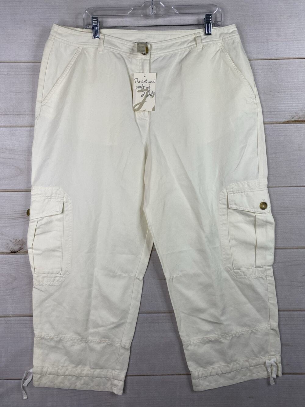 J Jill Womens Cargo Pants Womens 18 Ivory Linen Blend Wide Leg Cropped NWT